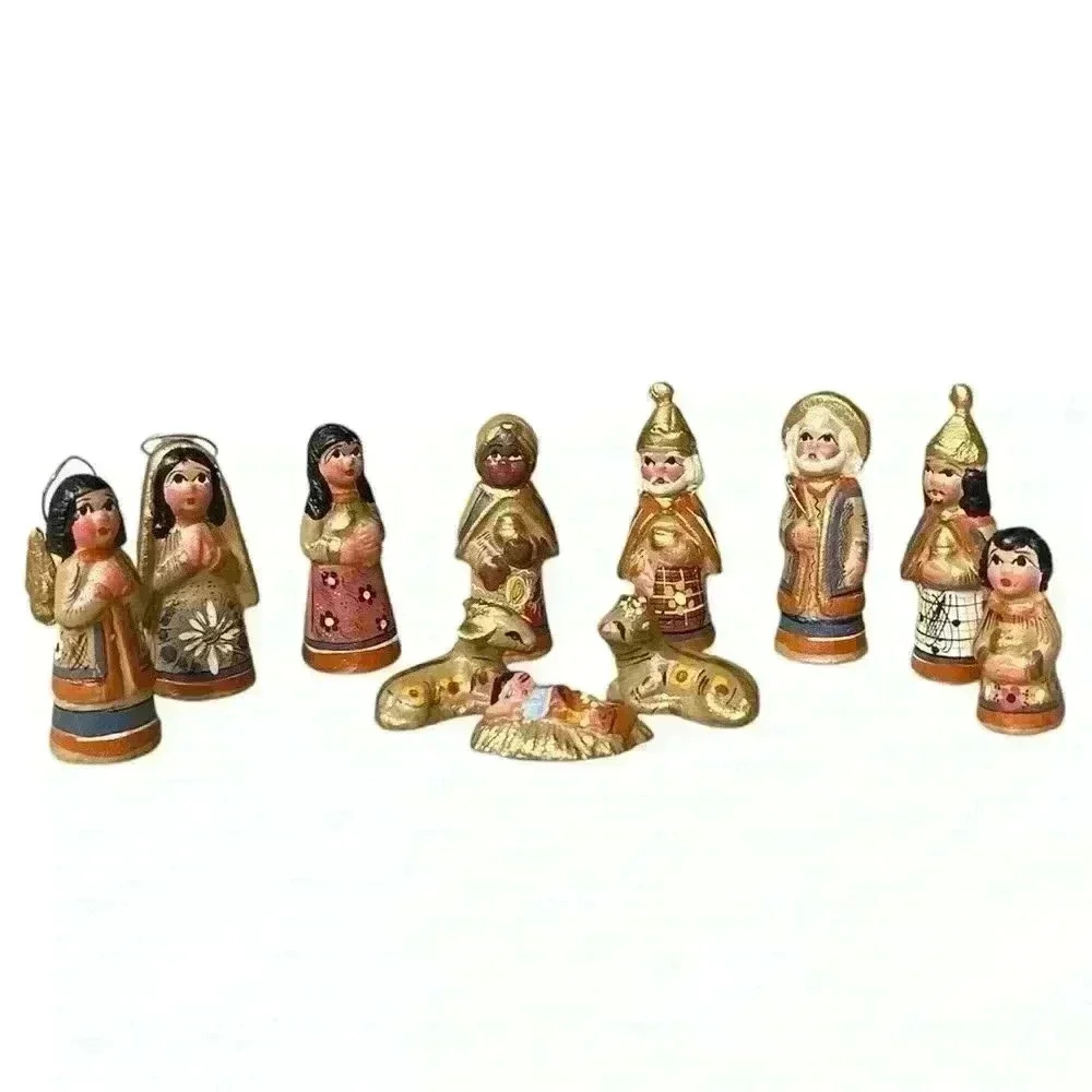 Nativity Scene Set Mexican Hand Painted Pottery Folk Art